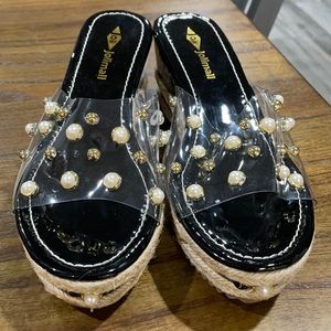 Adorable Pearl Wedge Slides